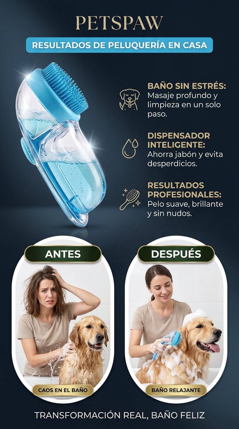 Cepillo ERGONÓMICO DE ASEO + Dispensador JABON PARA MASCOTAS