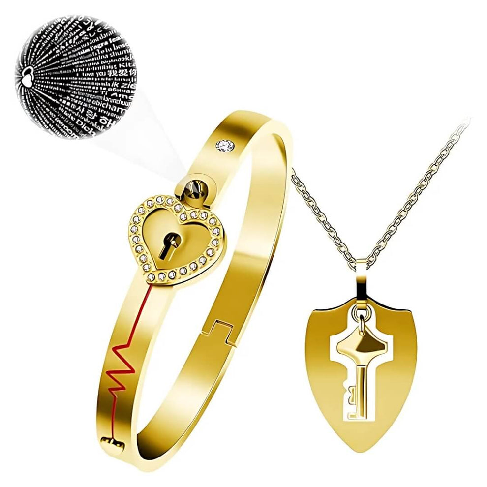 SET AMOR ETERNO: COLLAR + PULSERA CON PROYECCIÓN "TE AMO" DORADA