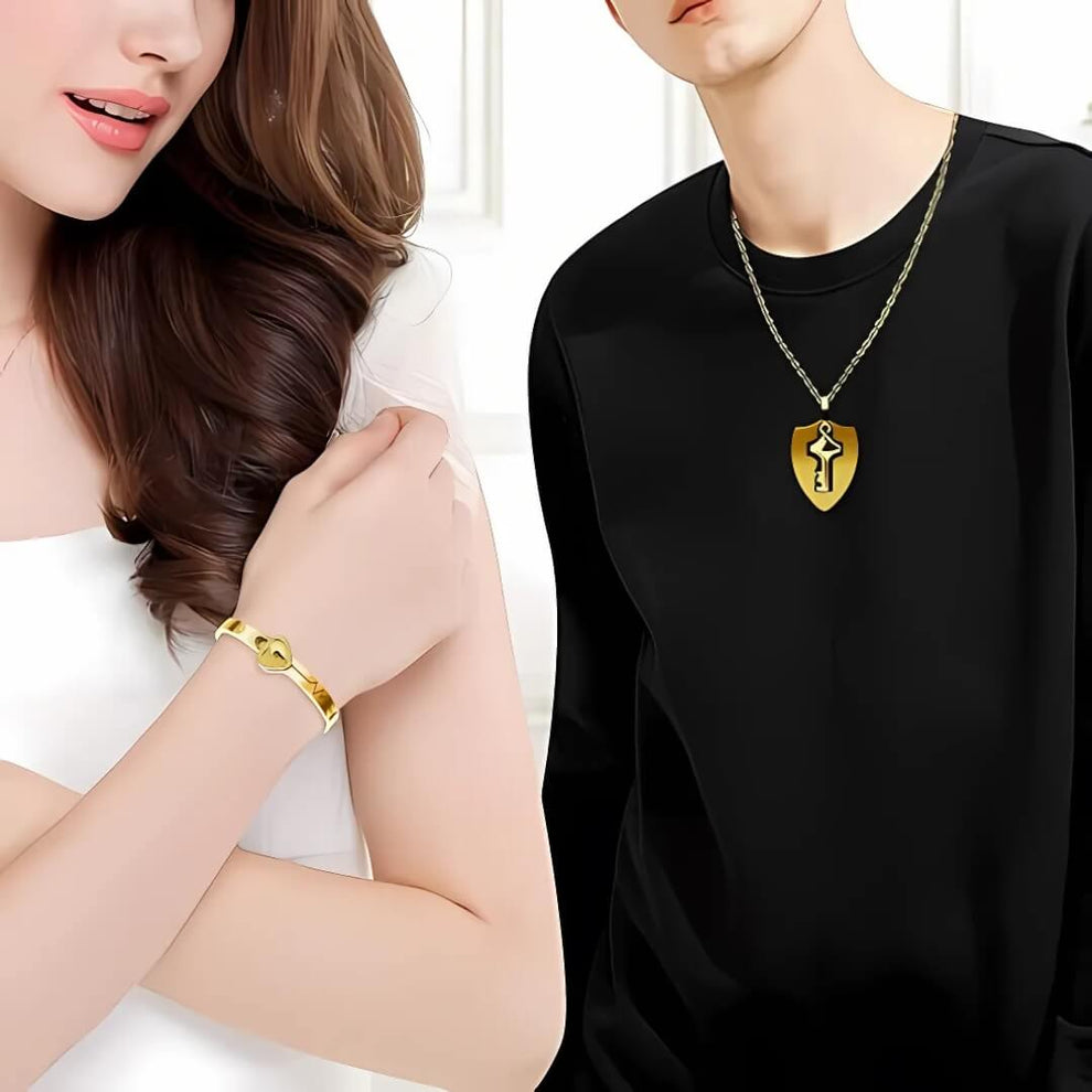 SET AMOR ETERNO: COLLAR + PULSERA CON PROYECCIÓN "TE AMO" DORADA